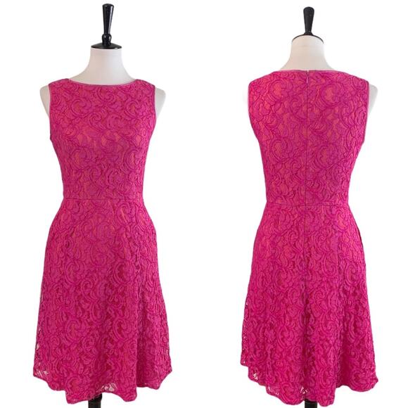 Adrianna Papell Party Dress Fuchsia Pink Lace A-line Dress Women's Size 4 - Picture 10 of 10